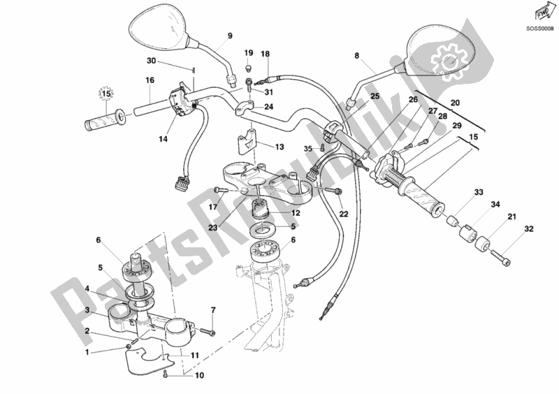 Alle onderdelen voor de Stuur van de Ducati Monster S4 RS USA 1000 2006